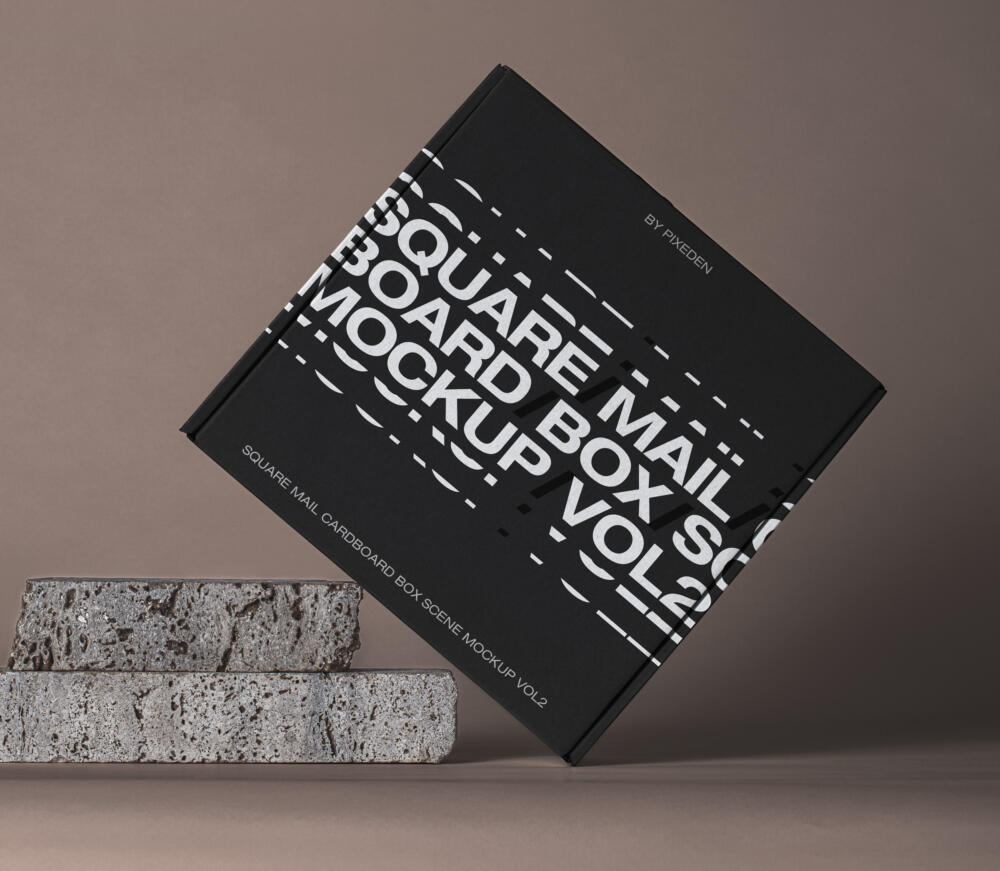 Square Psd Mail Cardboard Box Mockup 2