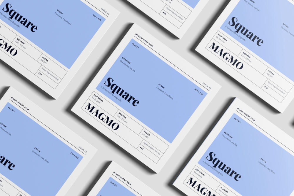 Square Publishing Magazine Mockup PSD Top View Set