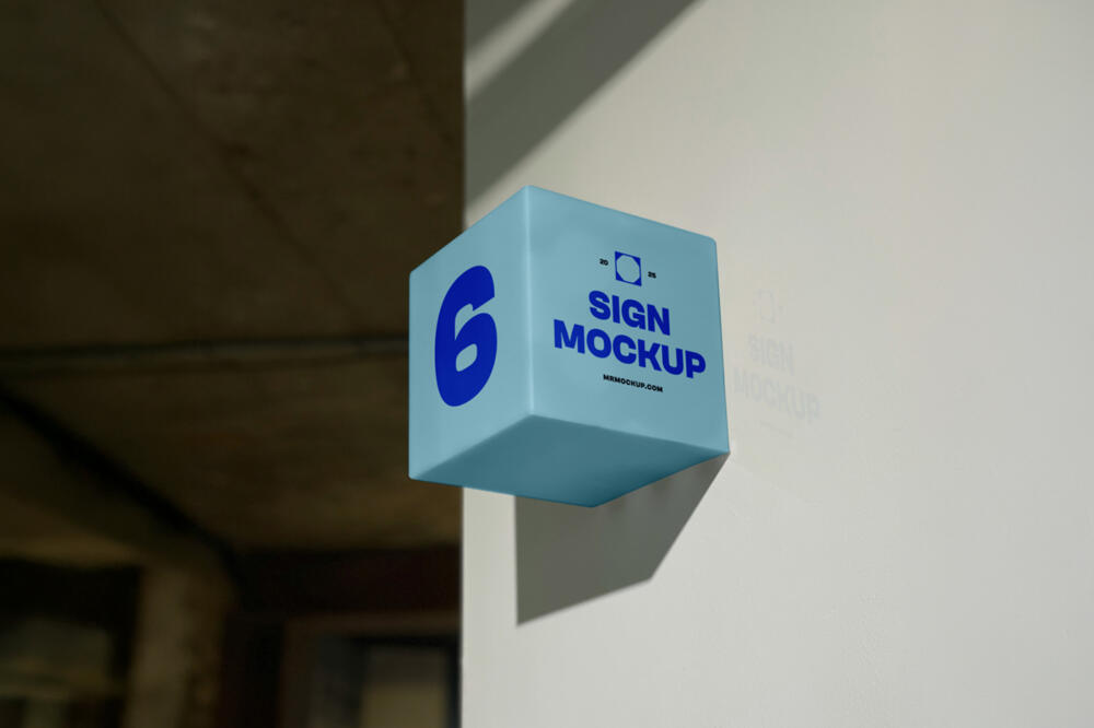 Square Sign on Wall Mockup