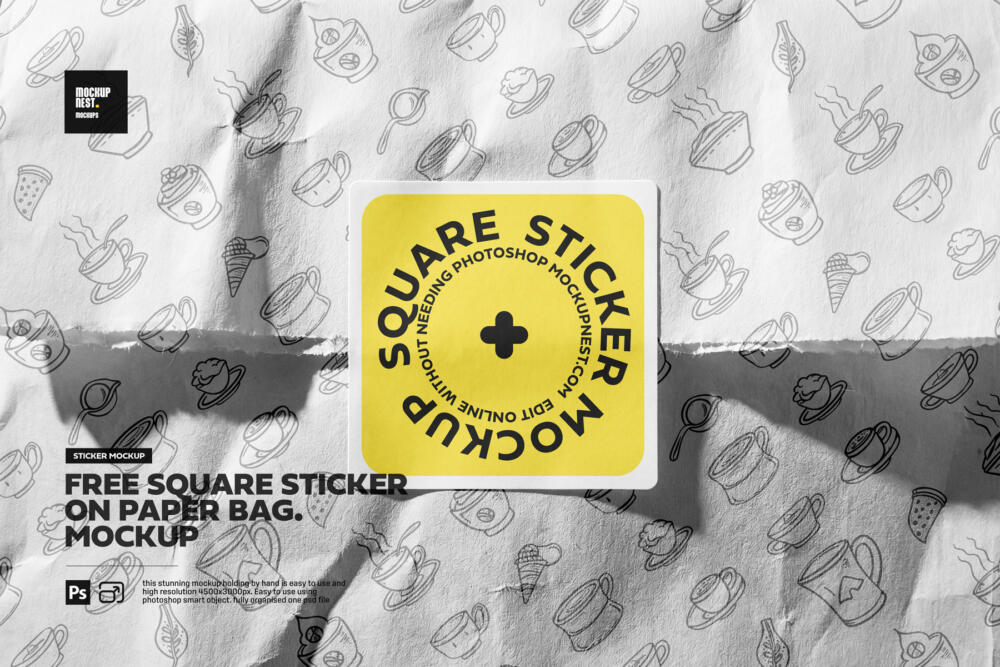 Square Sticker On Paper Bag Mockup