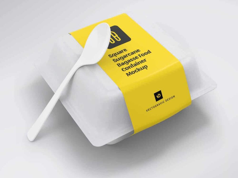 Square Sugarcane Bagasse Food Container Mockups