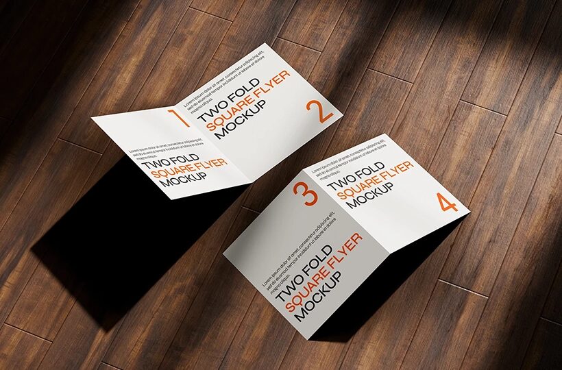 Square Two Fold Flyer Mockup, PSD