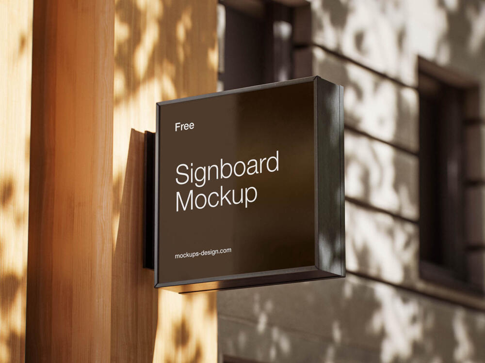 Square wall-mounted signboard mockup