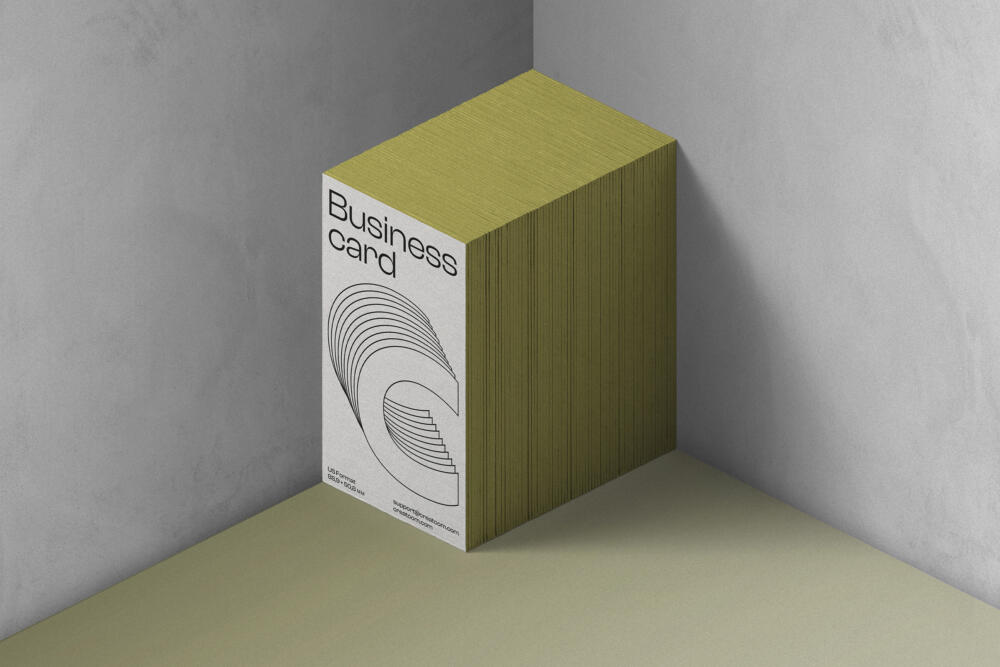 Stack Of Business Card Mockups In The Corner Isometric