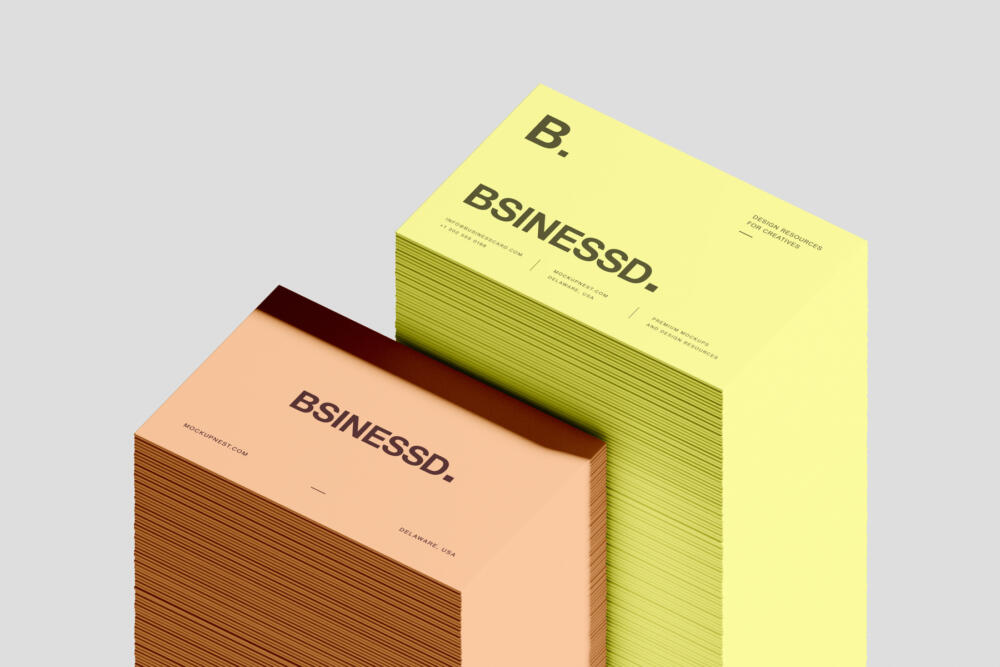 Stacked 85x55 Business Card Mockup Angled View