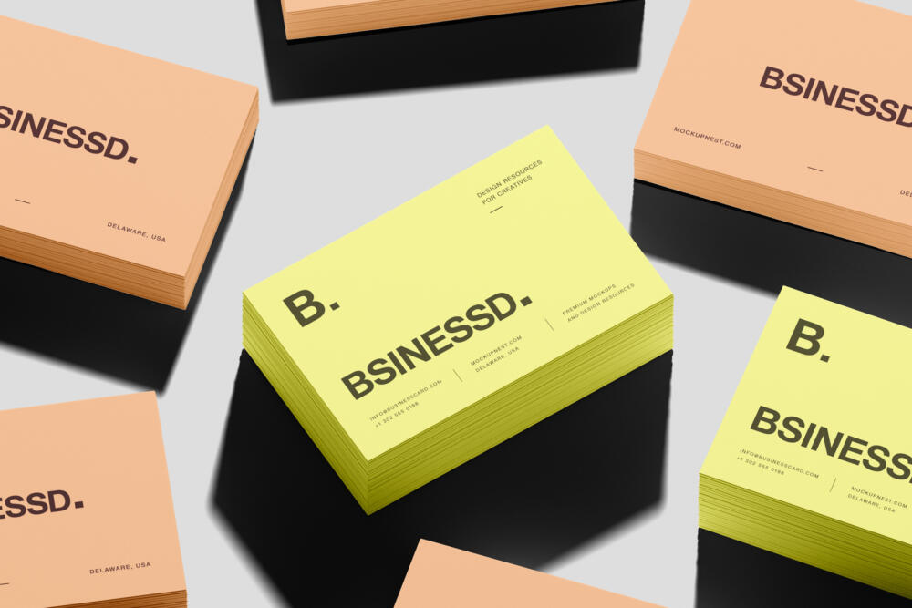 Stacked 85x55 Business Card Mockup Close Up View