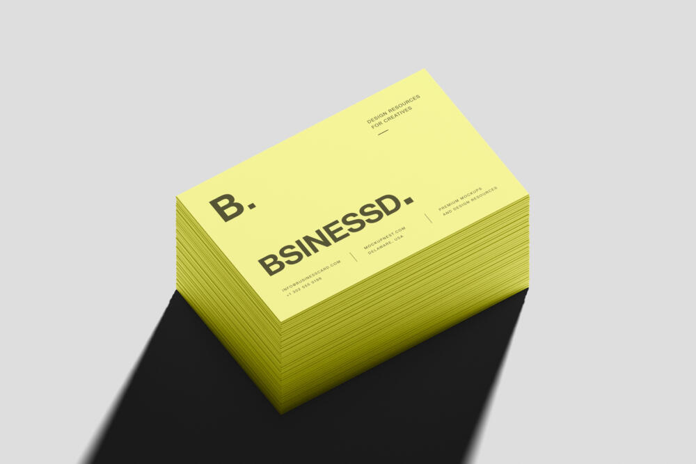Stacked 85x55 Business Card Mockup Low Perspective