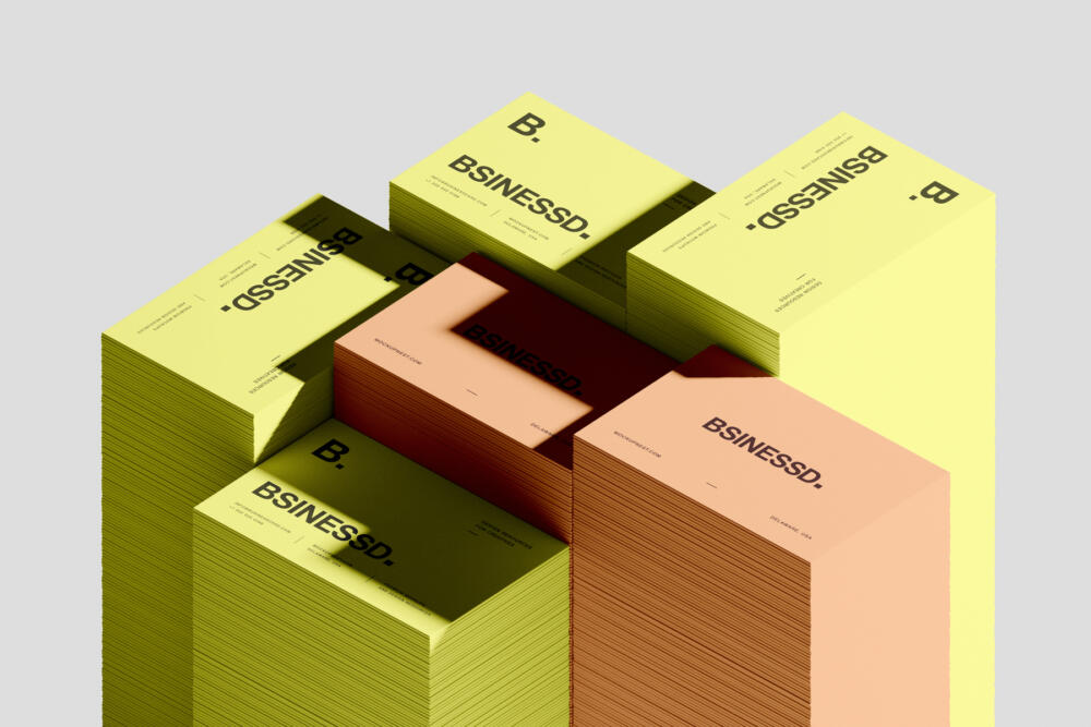 Stacked 85x55 Business Card Mockup On Blocks