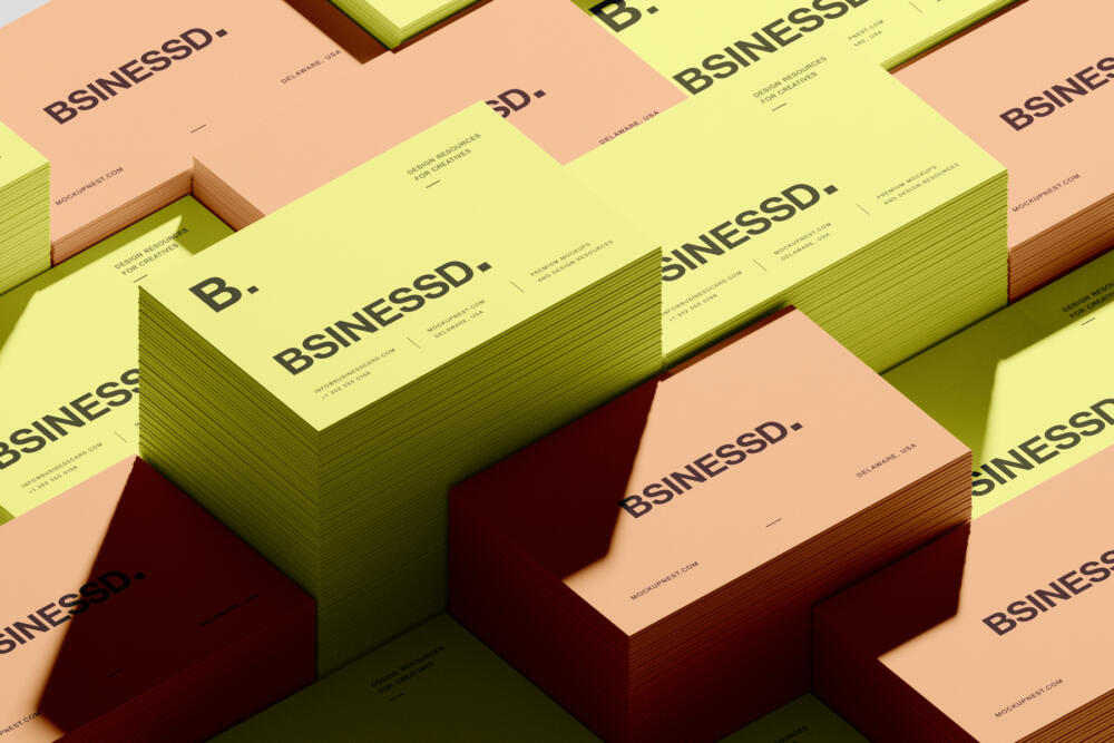 Stacked 85x55 Business Card Mockup On Clean Background