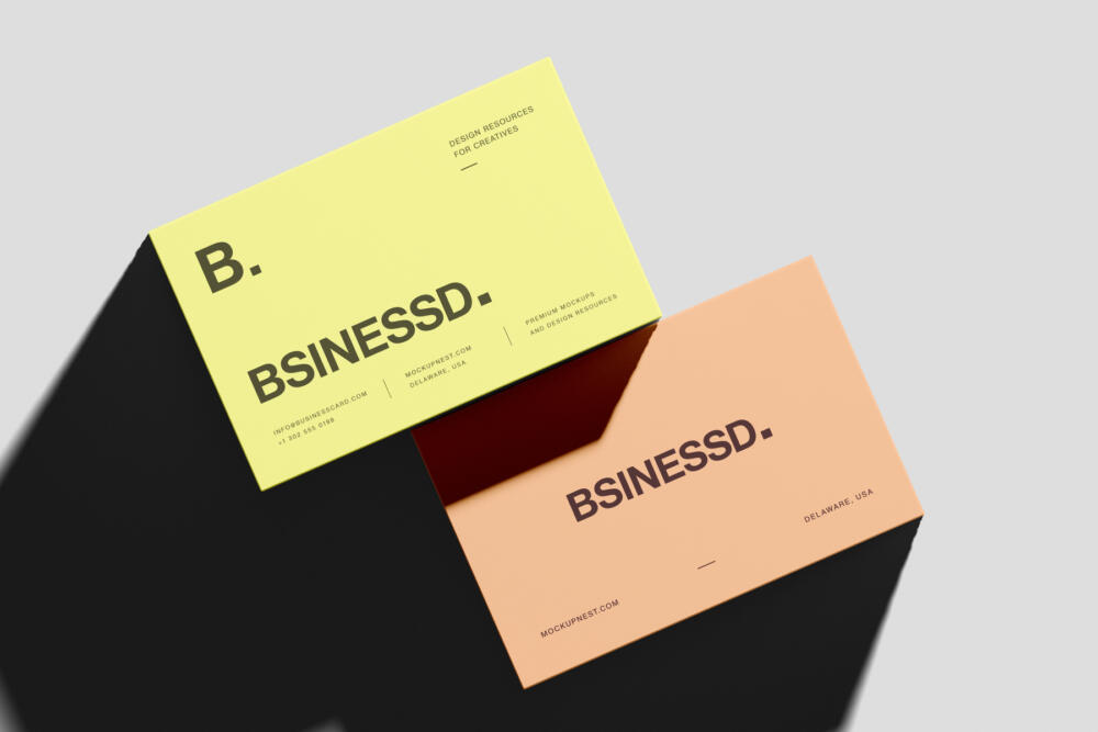 Stacked 85x55 Business Card Mockup On Display Block