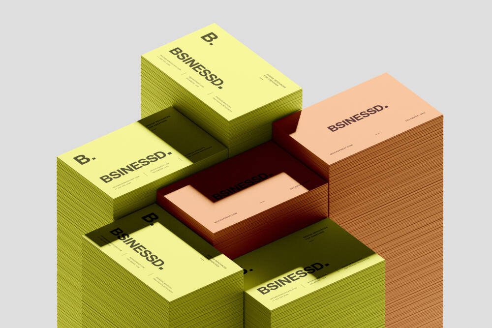 Stacked 85x55 Business Card Mockup On Paper Blocks