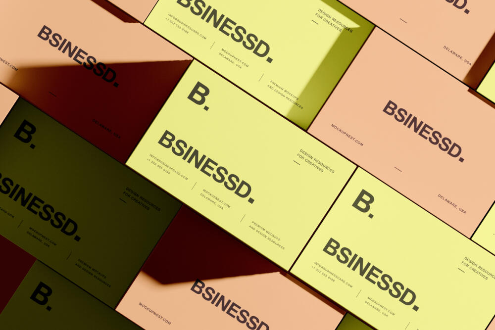 Stacked 85x55 Business Card Mockup On Surface