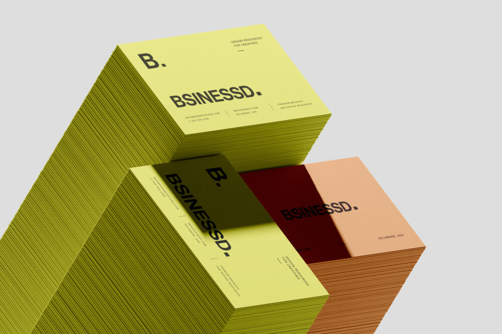 Stacked 85x55 Business Card Mockup With Soft Shadows