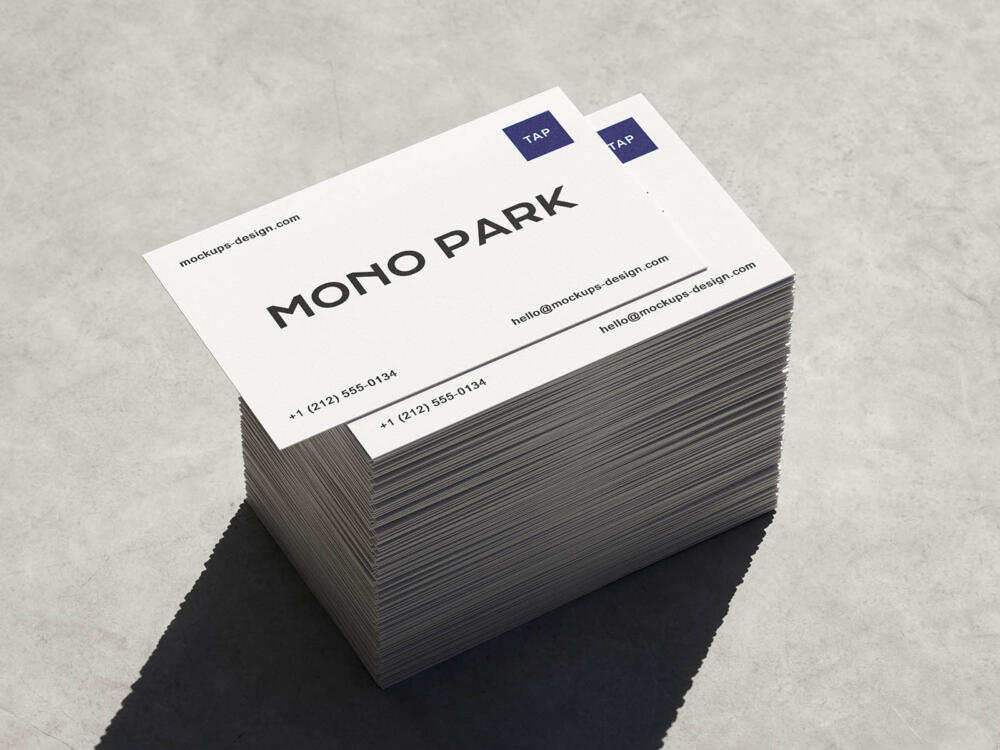 Stacked 90 × 55 mm business card mockup