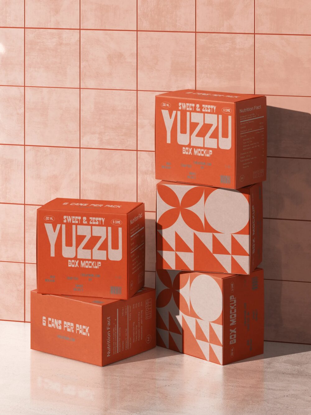Stacked Packaging Box Mockups With Tiled Wall Front View | Mockup store
