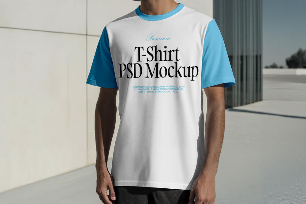 Standing Men Wearing T-Shirt PSD Mockup