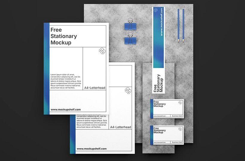 Stationery Set Mockup Flat Lay PSD, Full Brand Identity Scene