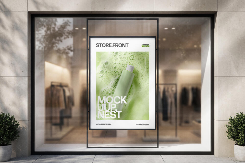 Storefront Window Poster Mockup Realistic Retail Display