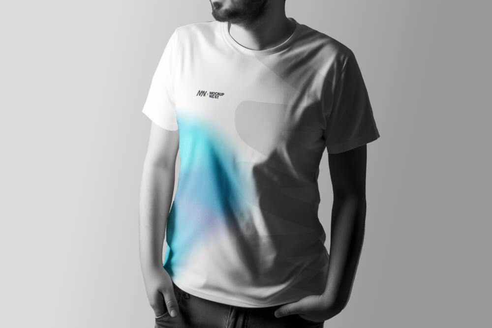 T-Shirt Mockup with Man Under Studio Lighting