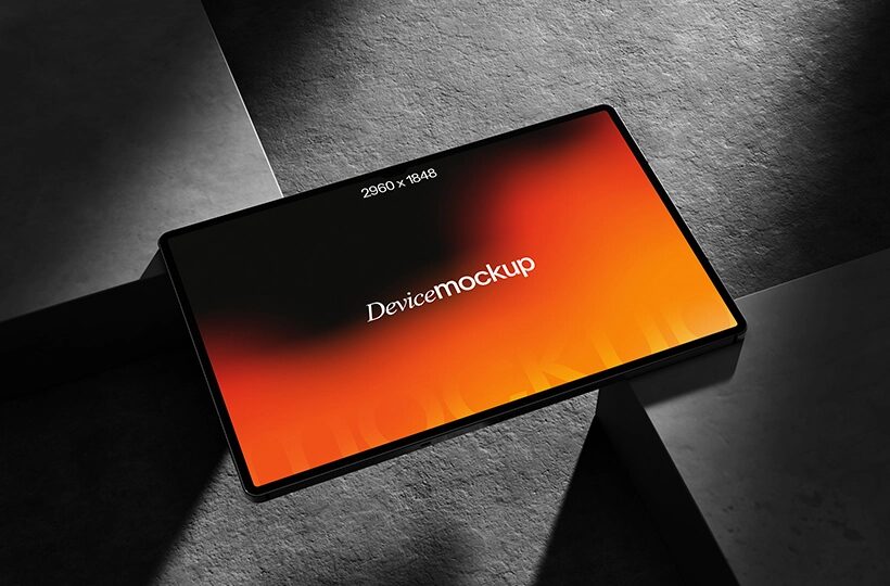 Tab Screen Mockup on Concrete, PSD
