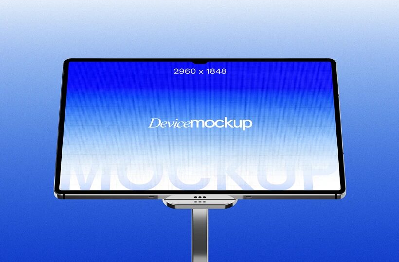 Tablet Screen Mockup PSD, Landscape on Stand