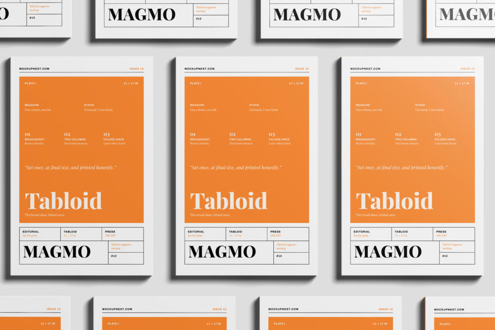 Tabloid Branding Magazine Mockup On Wall