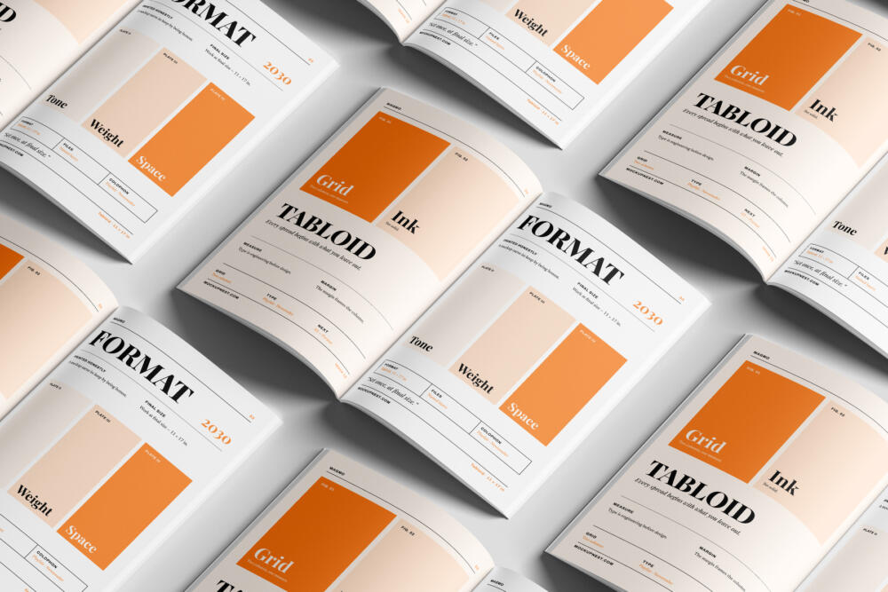 Tabloid Editorial Magazine Mockup Open Set