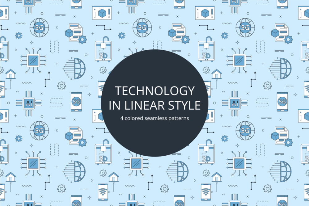 Technology Vector Seamless Pattern in Linear Style