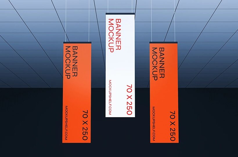 Three Hanging Banner Mockup, PSD