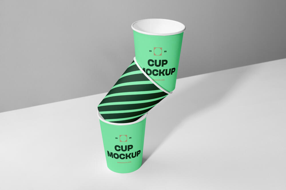 Three Paper Cups Mockup