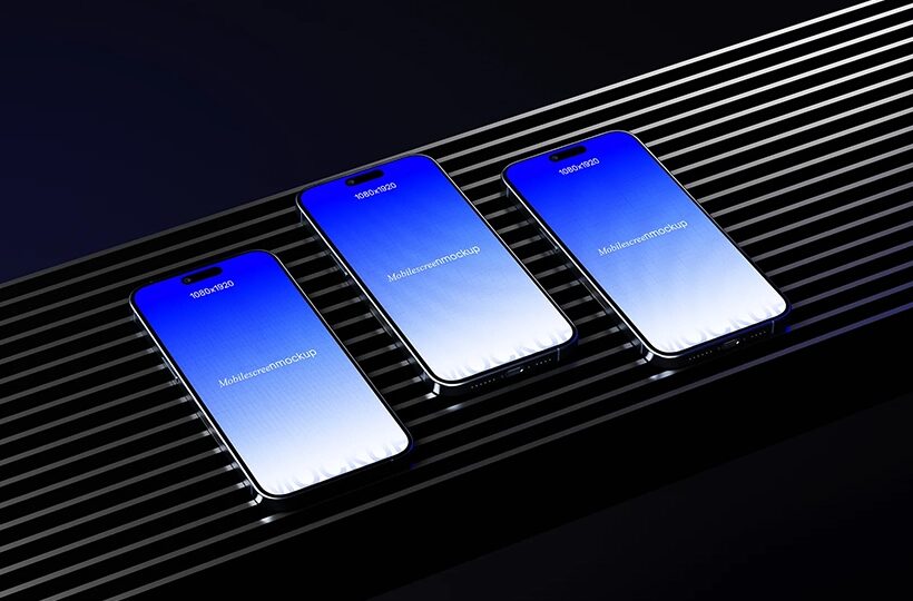 Three Phone Screen Mockup on Platform