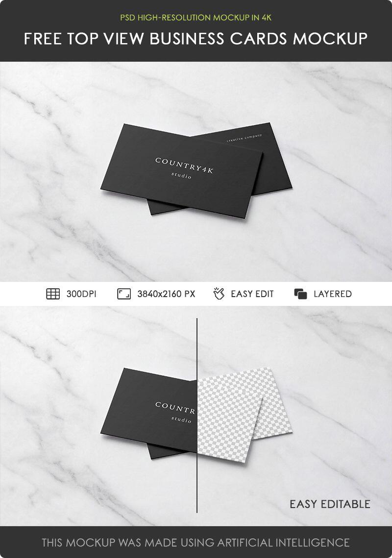 Top View Business Cards Mockup
