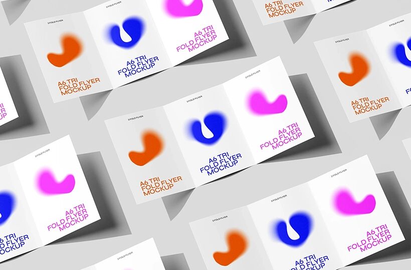 Tri Fold A6 Flyer Mockup, PSD
