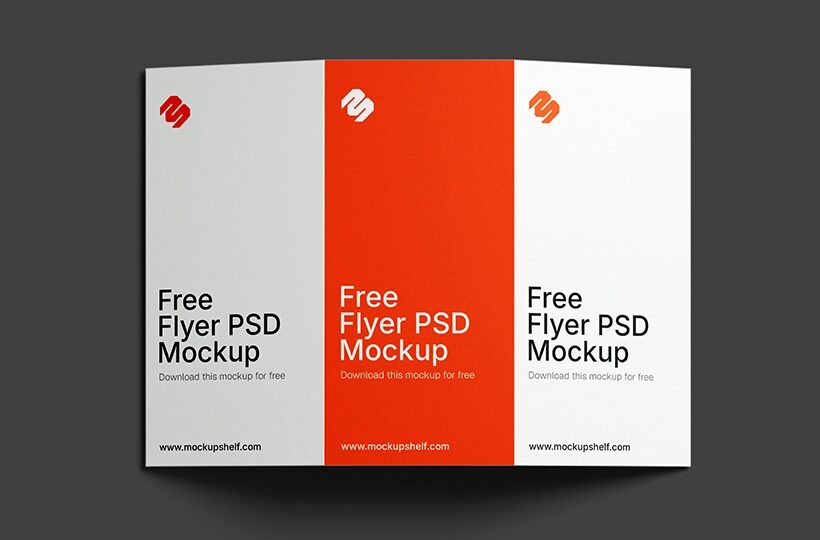 Trifold Flyer Mockup Flat Lay PSD, Two Brochures