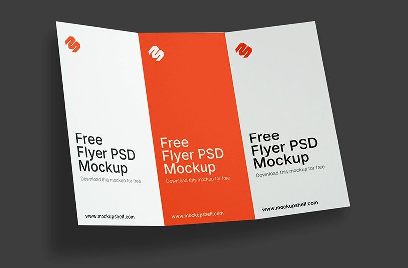 Trifold Flyer Mockup Perspective PSD, Floating Angled View