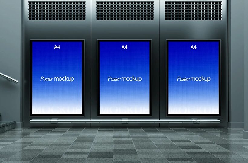 Triple A4 Poster Display Mockup PSD