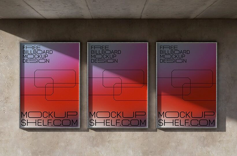 Triple Billboard Wall Mockup PSD, Three Display Scene