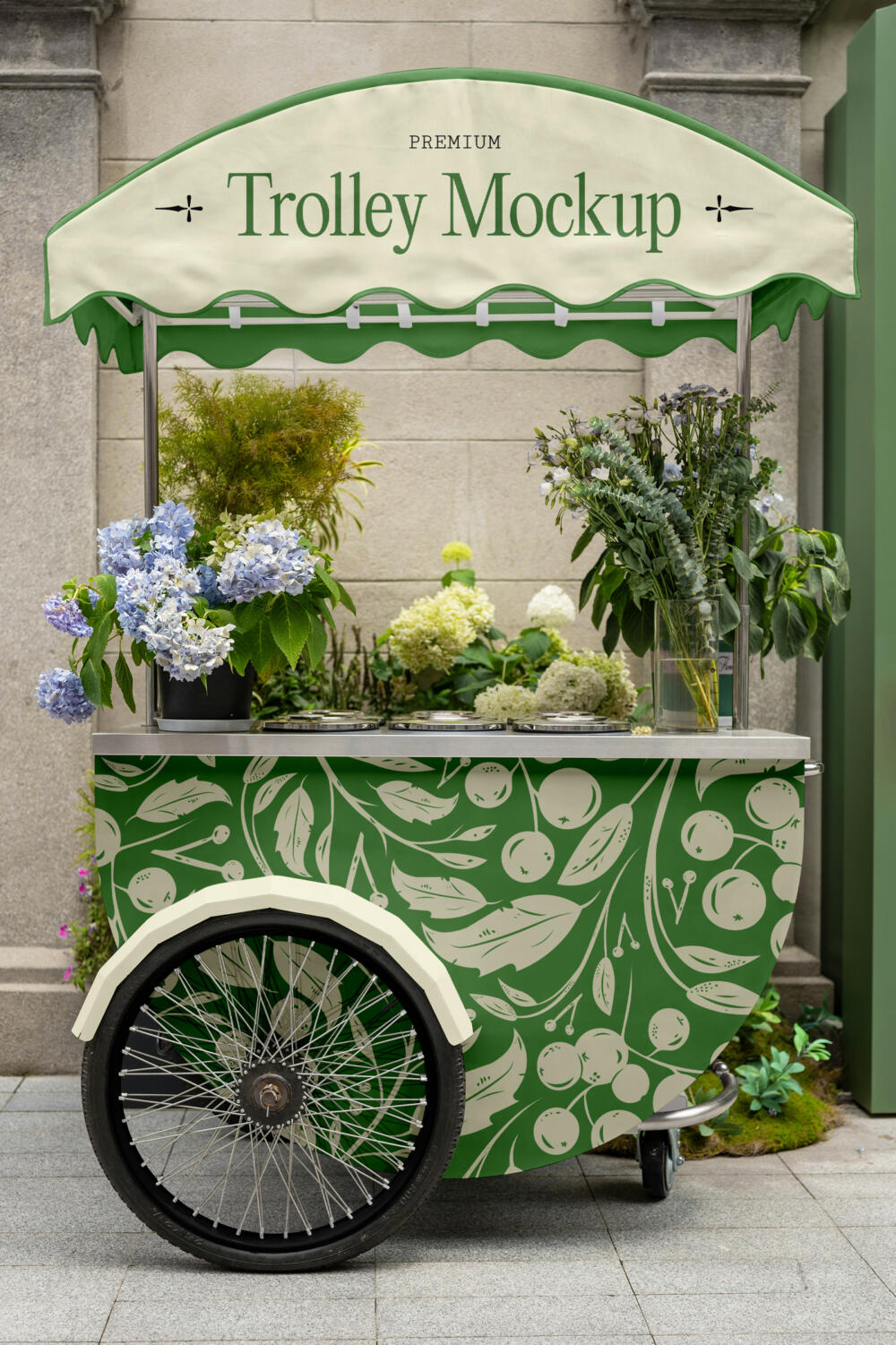 Trolley with Flowers Mockup