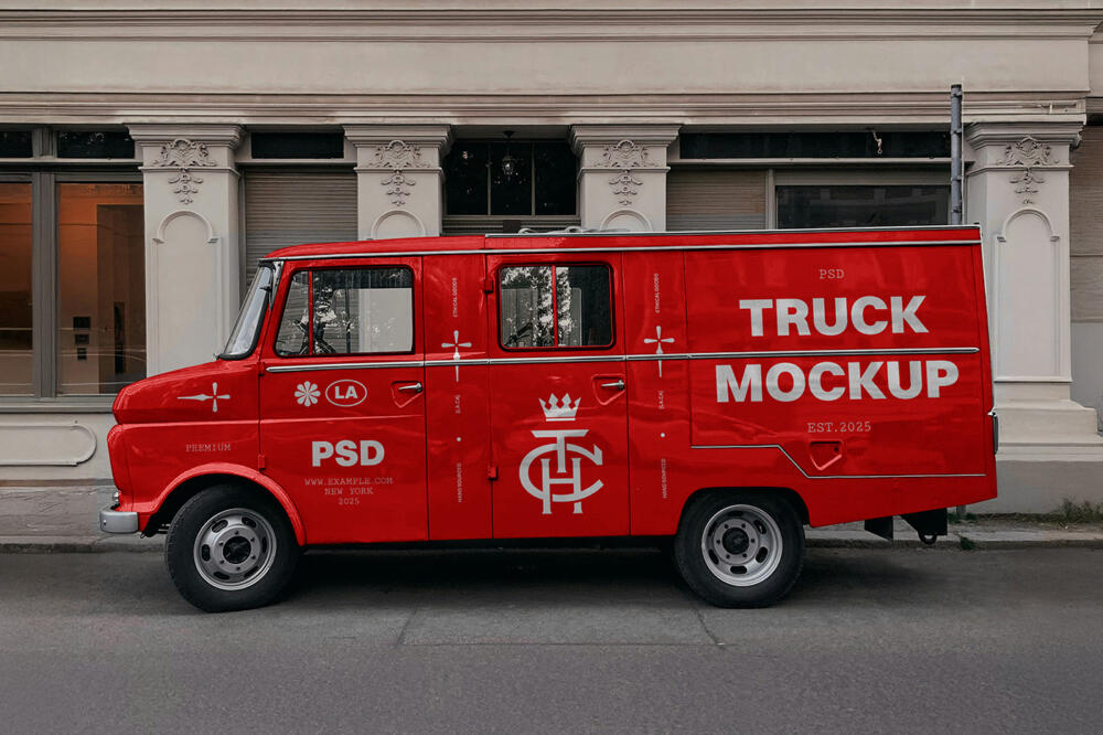 Truck Parked Next To The Building Mockup
