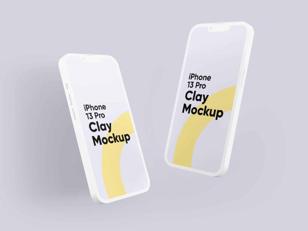 Two Floating IPhone 13 Pro Clay Mockups