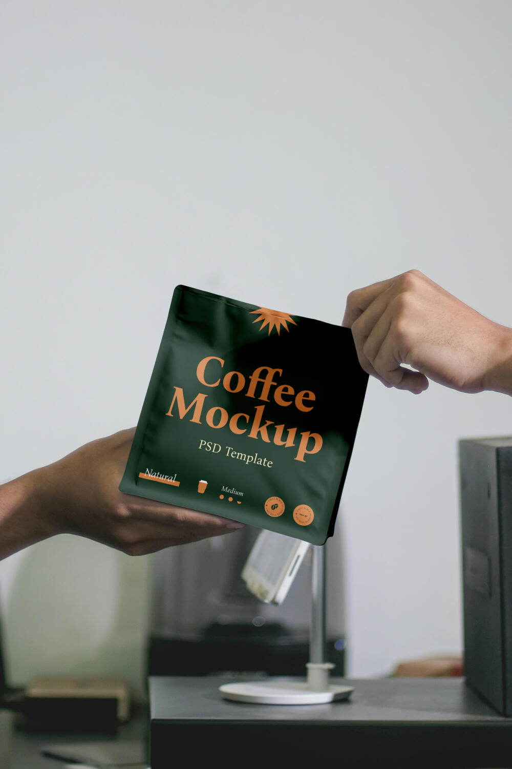 Two Hands Holding Coffee Bag Mockup