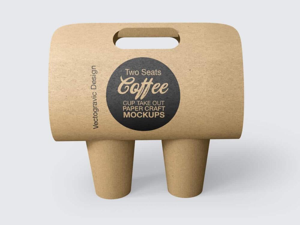 Two Seats Coffee Cup Take Out Paper Craft Mockups