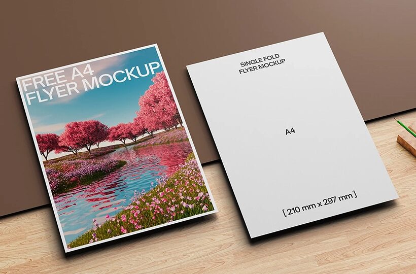 Two Single Fold A4 Flyer Mockup, PSD