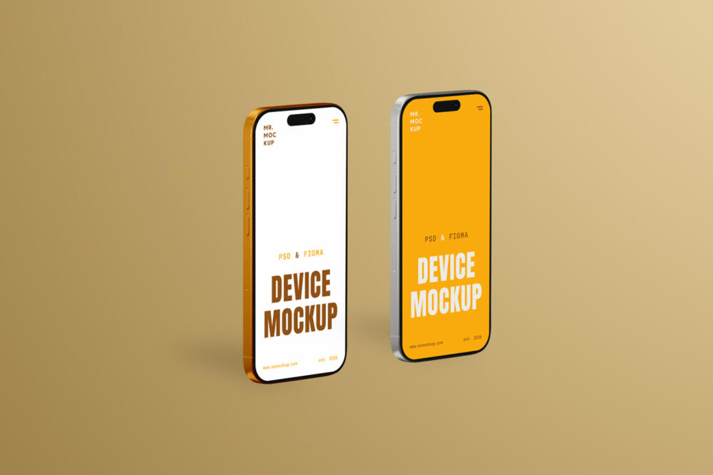 Two Standing iPhone 16 Pro Mockups