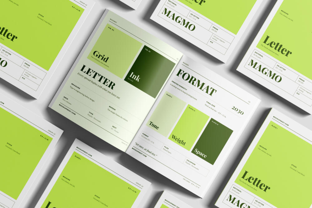 US Letter Branding Magazine Mockup Open