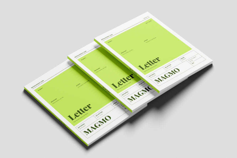 US Letter Editorial Magazine Mockup On Surface