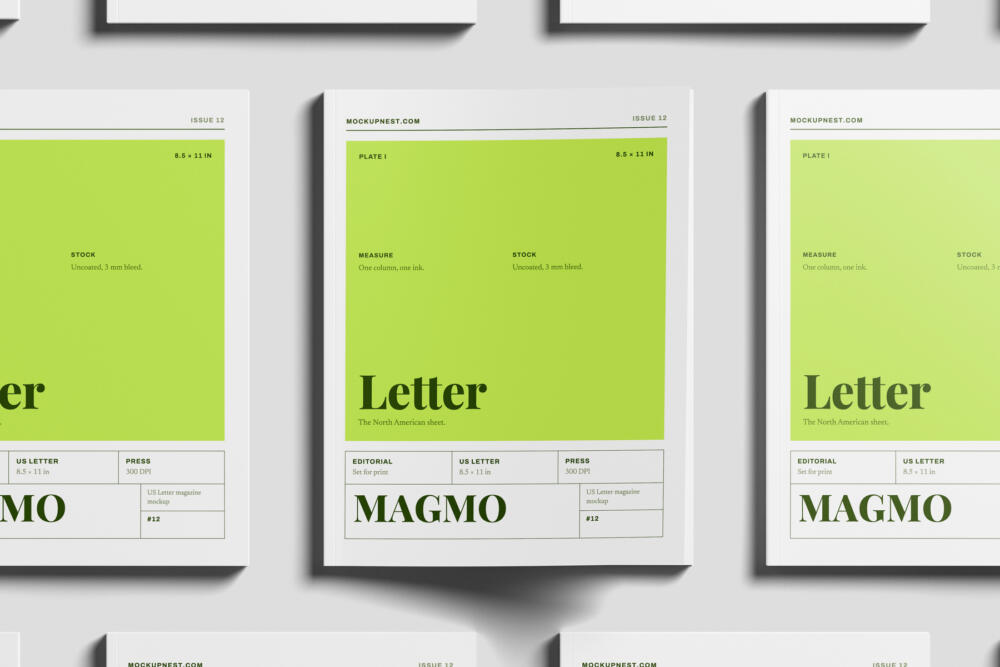 US Letter Editorial Magazine Mockup On Wall
