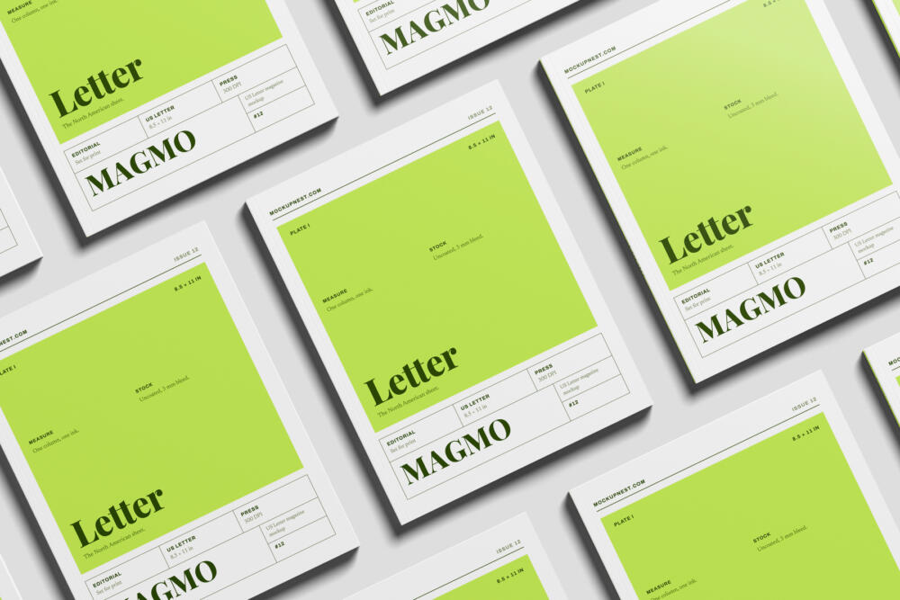 US Letter Editorial Magazine Mockup Top View