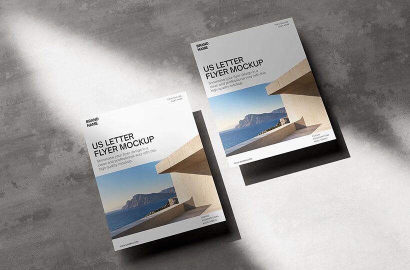 US Letter Flyer Mockup on a Concrete Surface