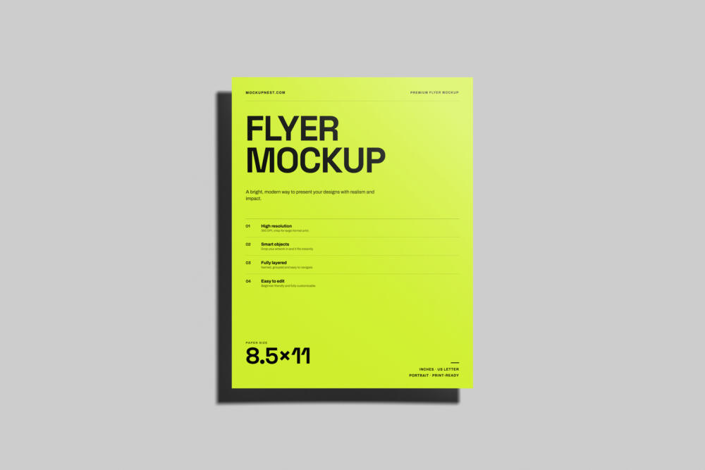US Letter Flyer Poster Mockup Low Perspective